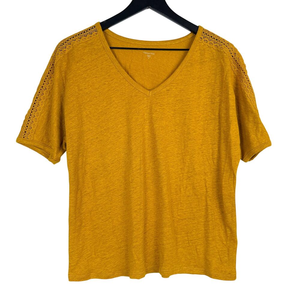 Garnet Hill V-Neck 100% Linen Tee Shirt Yellow - S